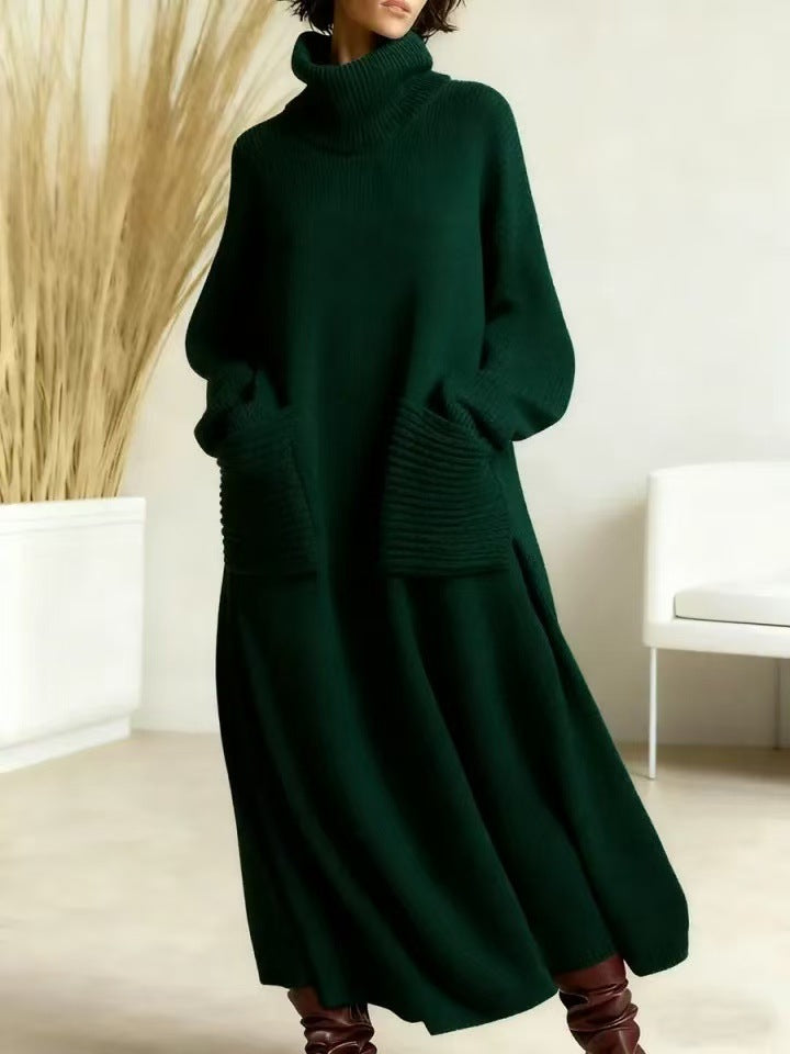 High Neck Woolen Dress Loose Woolen Coat by Ragazza