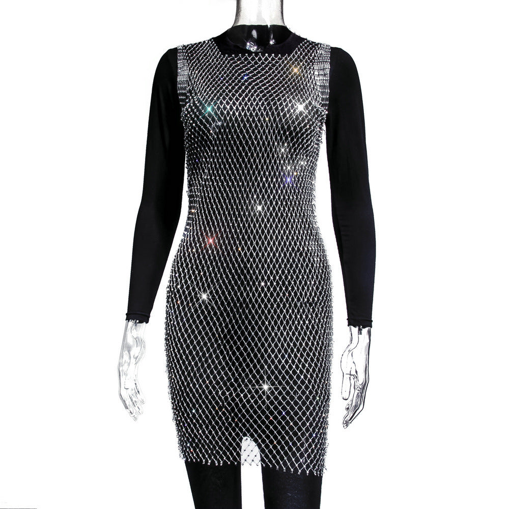 Rhinestone Fishnet Top Summer Popular Mesh Rhinestone Women Clothing Short Sleeve by Ragazza