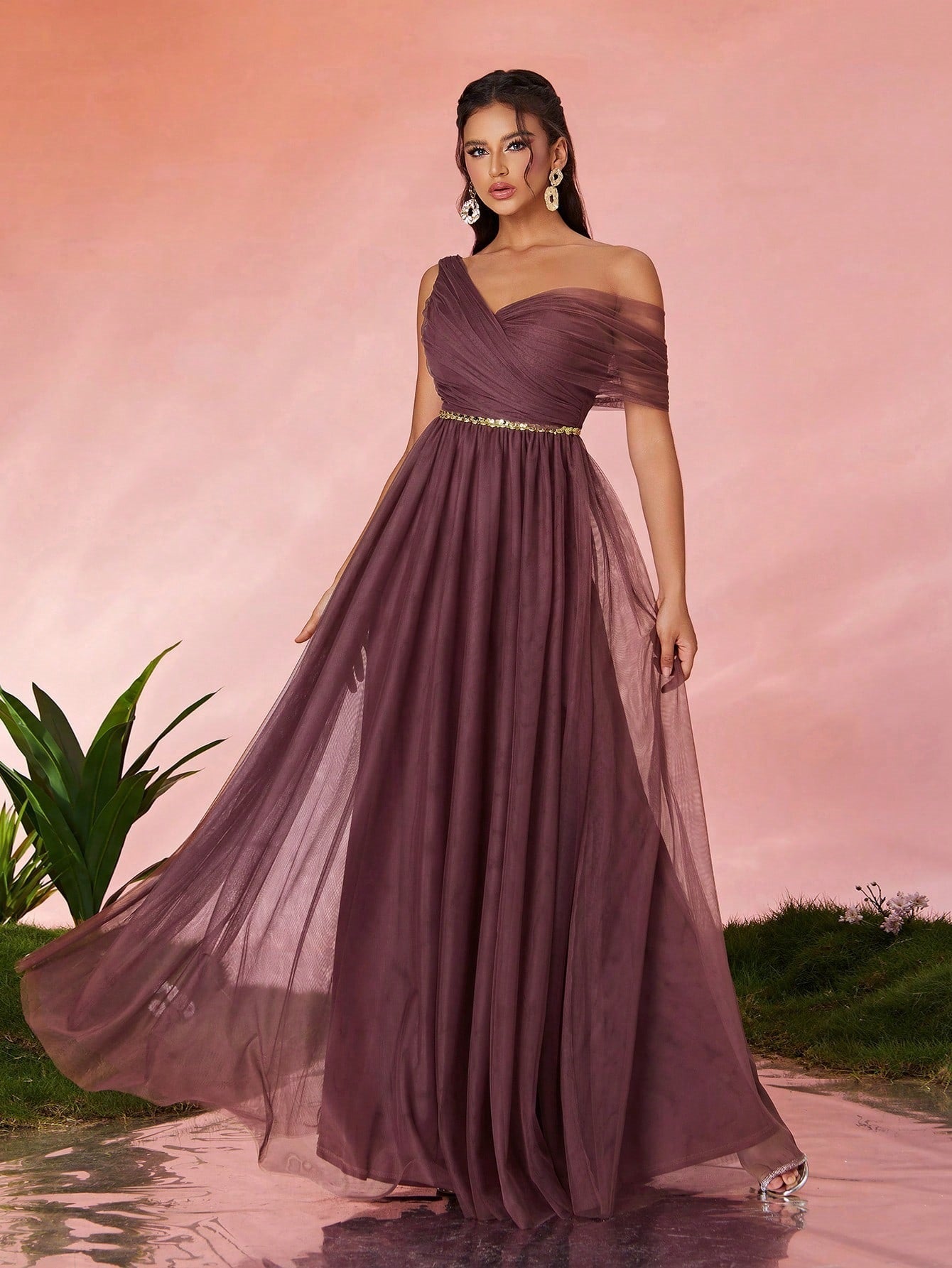 Evening Dress Slim Fit Maxi Dress Slimming Shoulder Hollow Out Cutout Annual Meeting Host Formal Dress by Ragazza