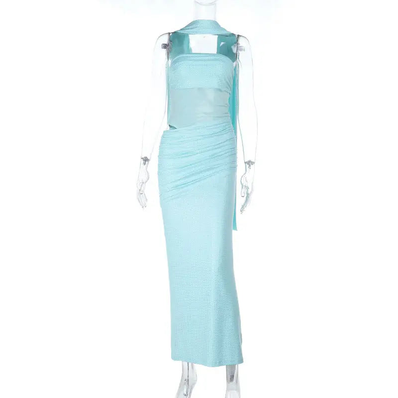 Autumn Retro Minority Shiny Tube Top Slimming Slim Fit Dress
