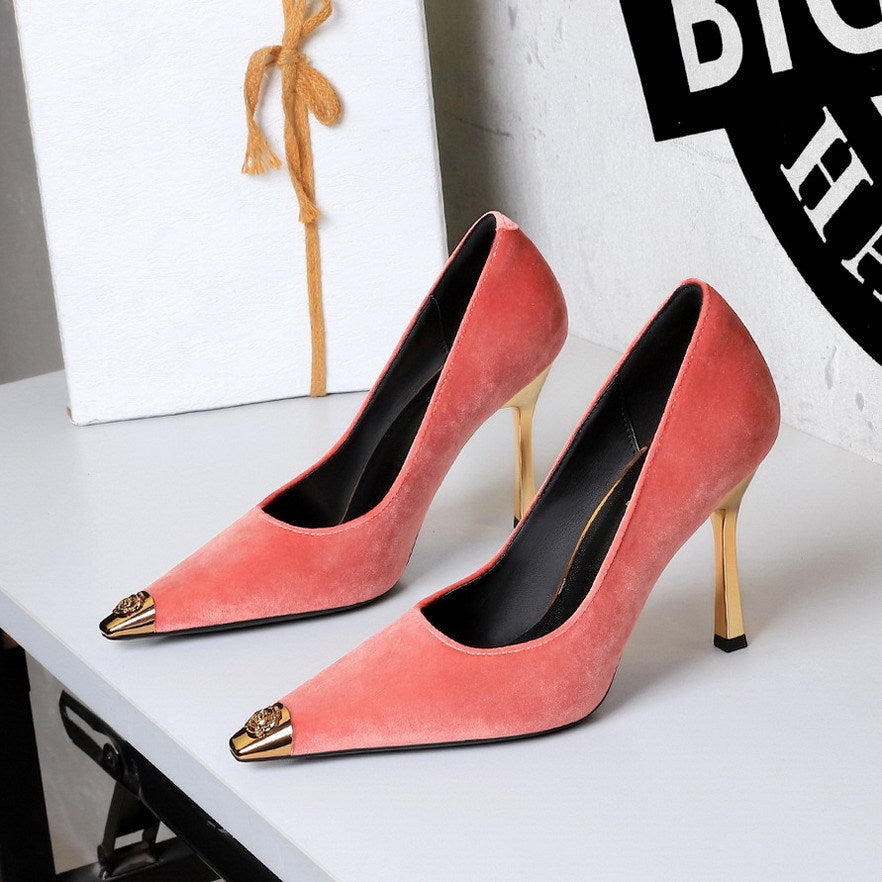 Cocktail Metal Tilta Flip Plush Pointed Low Cut Slip on Stiletto Heel Not Tired Feet Pumps DestGlow