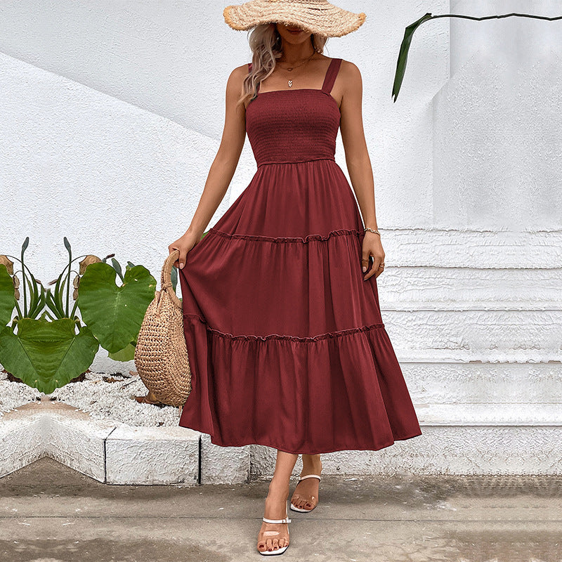 Women Solid Color Sling Summer Dress by Ragazza