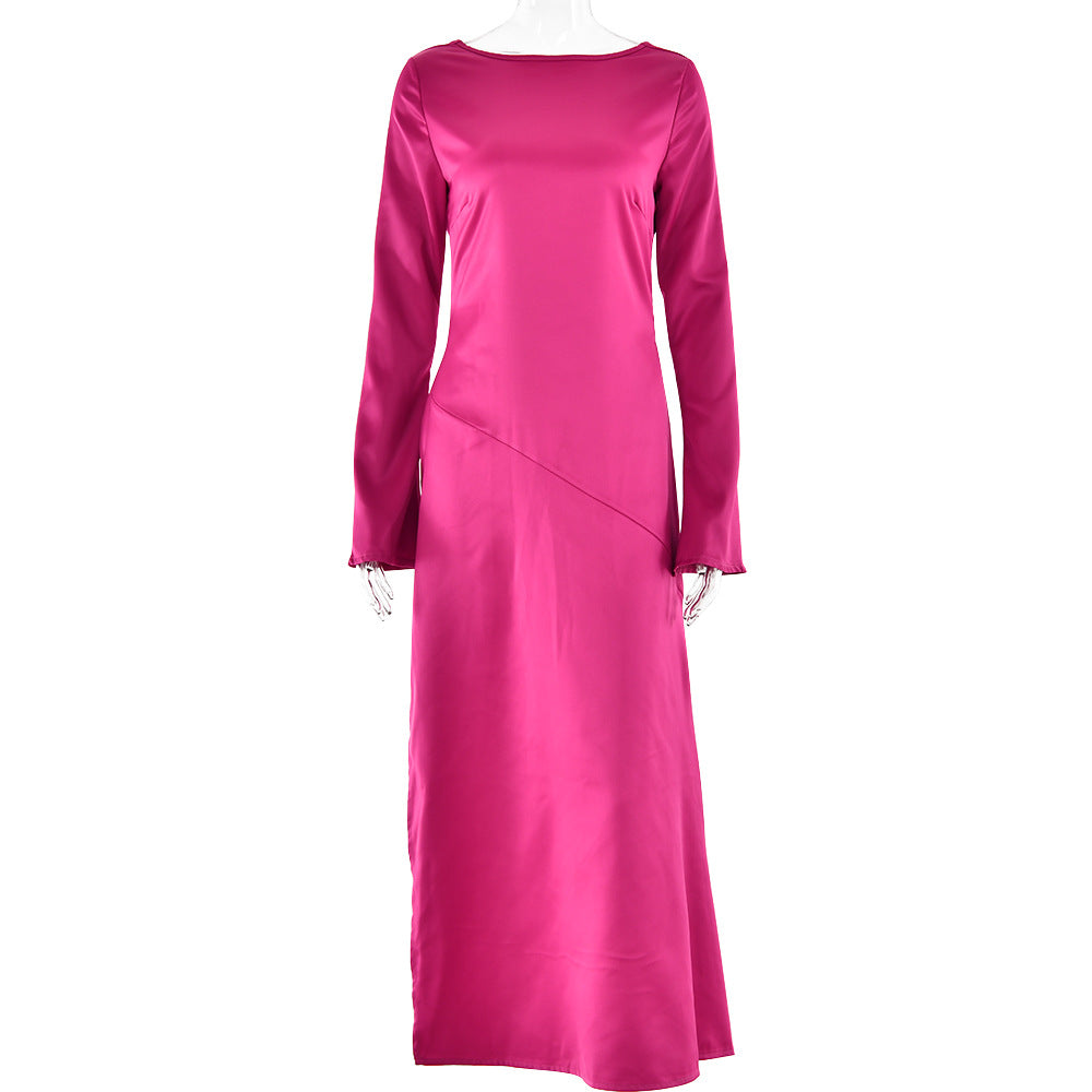 Winter Sexy Trend Long Sleeve Stitching Satin Backless Slit Formal Dress by Ragazza