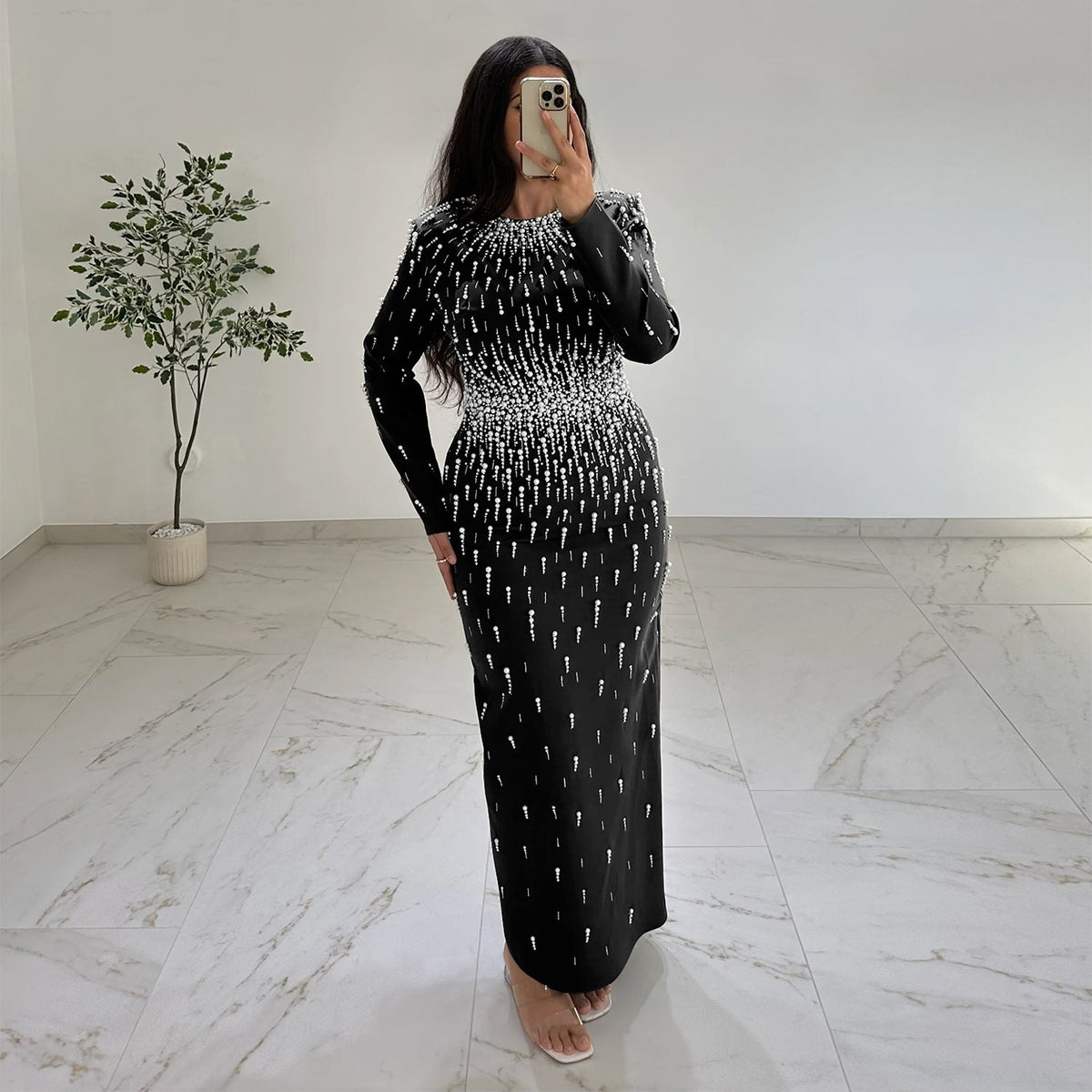 Women Rhinestone Hip Wrapped Dress Light Luxury Dinner Dress DestGlow