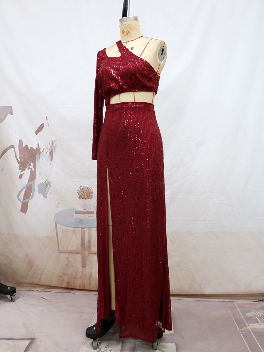 Summer Sloping Shoulder off the Shoulder Split Dress Sexy High Waist Cocktail Sexy Dress by Ragazza