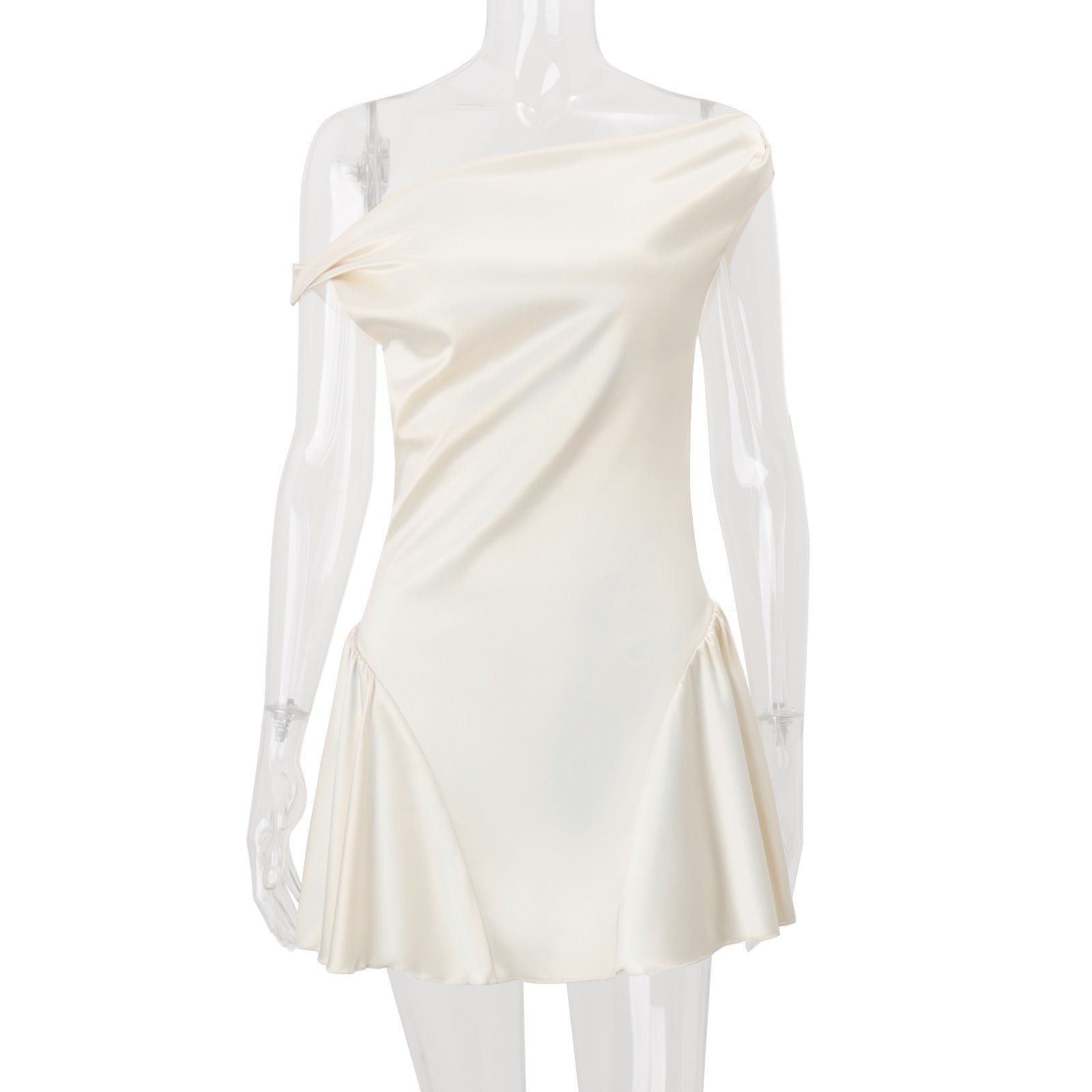 Women Clothing Autumn French Sexy Pure Sweet Waist Controlled Satin Dress by Ragazza