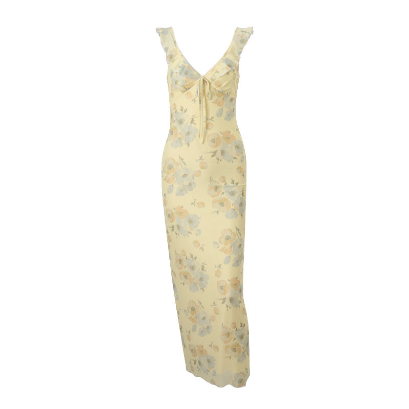 Summer Women Sexy Low Cut Sexy Vacation Retro Printed Slim Strap Dress by Ragazza