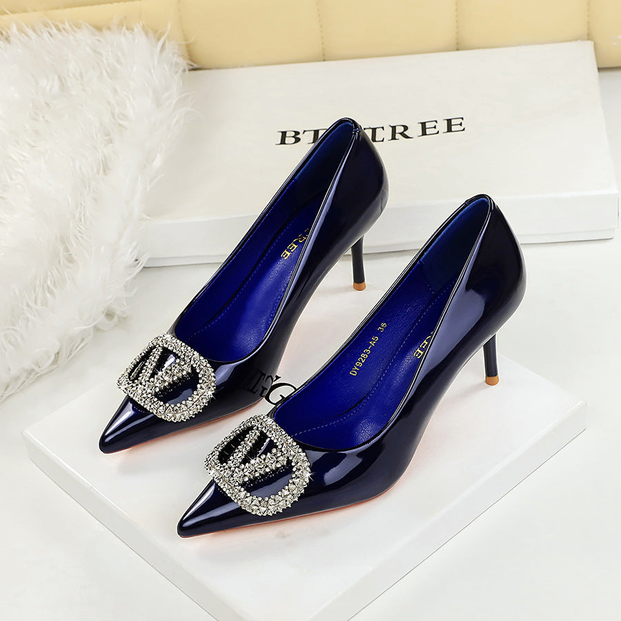 Sexy Party Super High Heel Women Shoes Dignified Rhinestone V Buckle Pointed Toe Shallow Mouth Stiletto Heel Pumps DestGlow