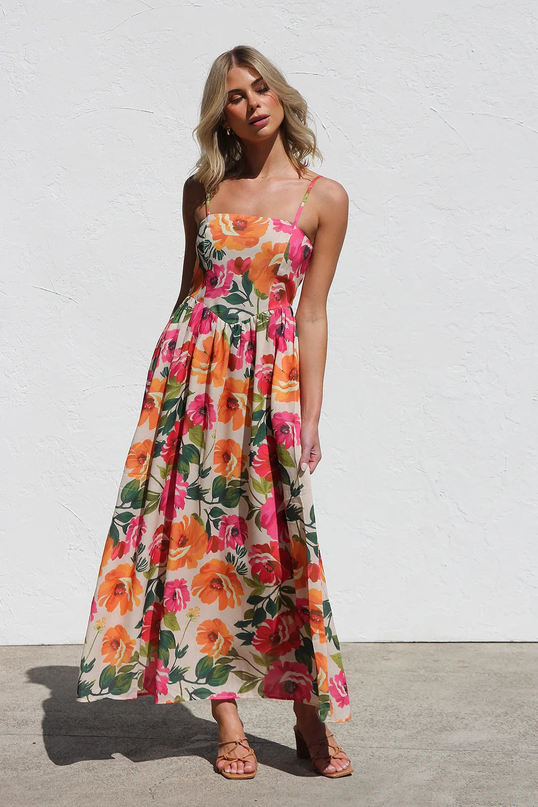 Dress Printed Slim Strap Dress Vacation A Swing Dress for Women by Ragazza