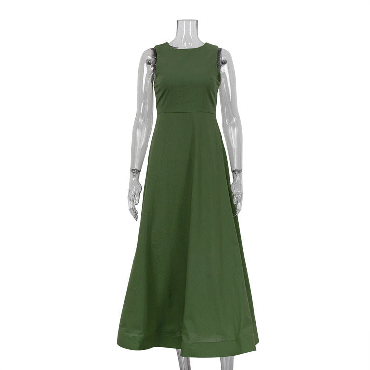 Commuting Simple Elegant A line Dress Women Summer round Neck Sleeveless Long Jumper Dress DestGlow