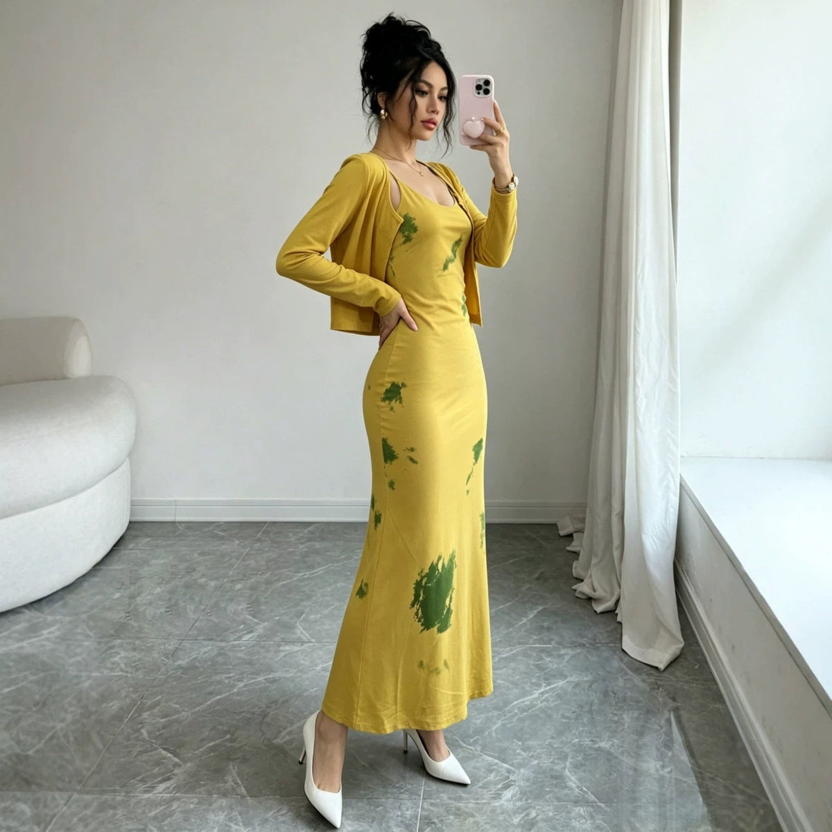 Spring Autumn French Blue Holiday Sexy Wear Slimming Tight Waist Strap Floral Sheath Dress DestGlow