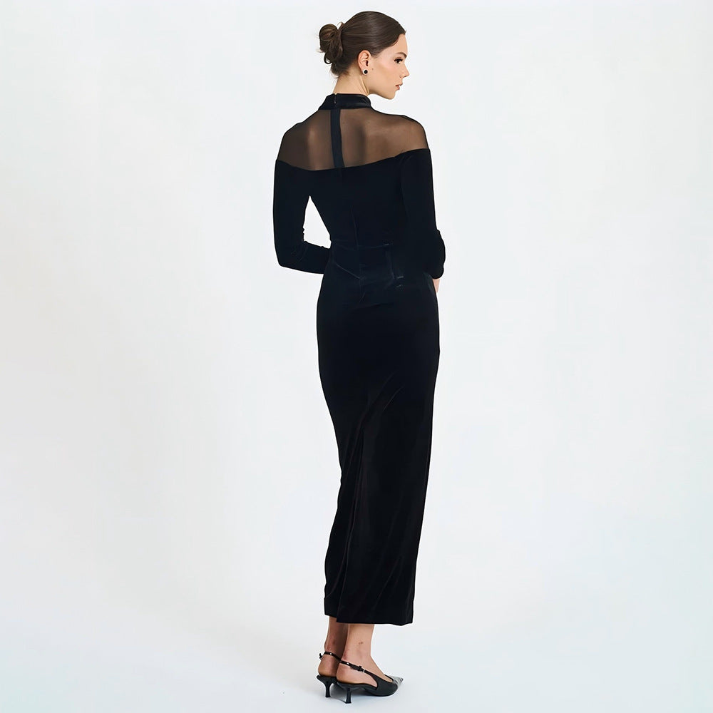 Autumn Winter Wear Voile See through Stitching Dress Sexy Tight Solid Color Dress by Ragazza