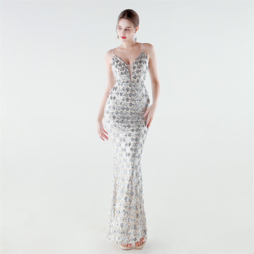 Heavy Industry Sequin Slim Deep Fishtail Evening Dress by Ragazza