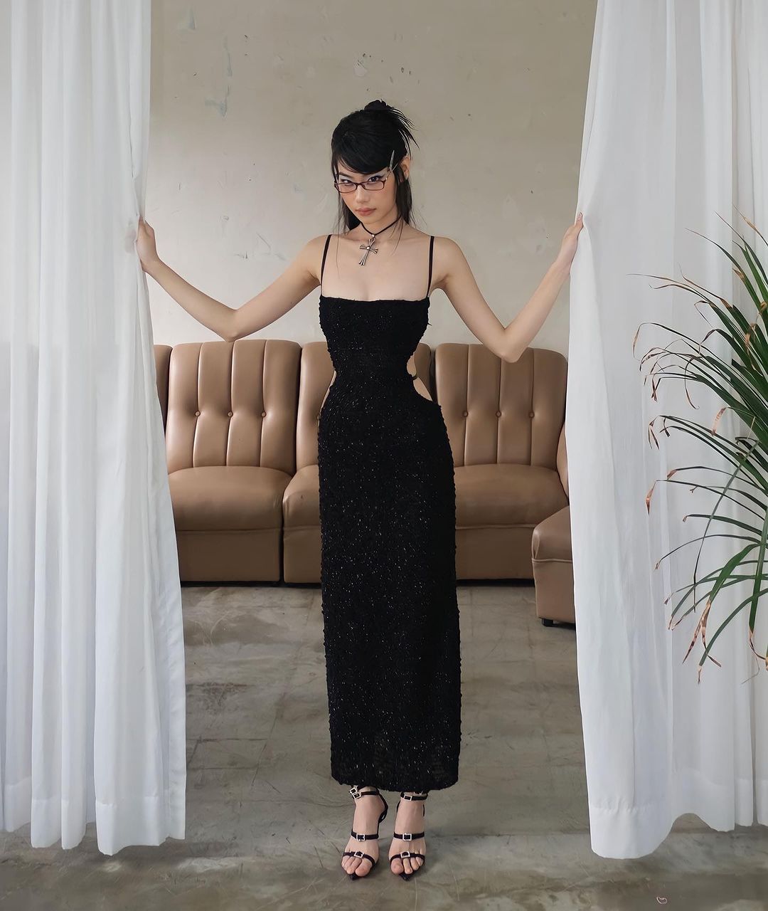 Sexy Suspenders Backless Thin Glittering Hollow Out Cutout Dress Summer Sexy High Grade Dress for Women by Ragazza