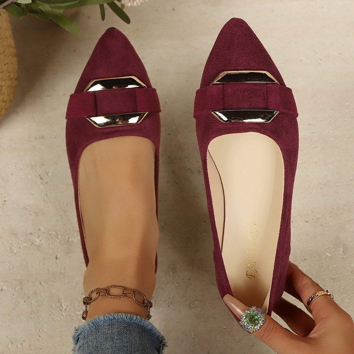 Shallow Mouth Suede Metal Buckle Flat Pumps Women Soft Bottom Office Work Gommino DestGlow