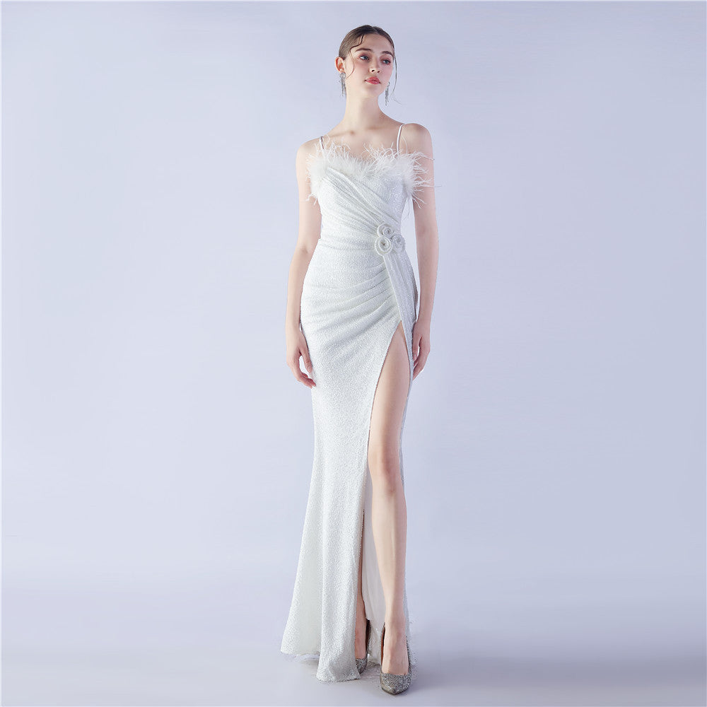 Ostrich Hair Craft Floral Wedding Annual Meeting High End Evening Dress by Ragazza