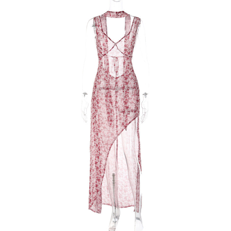 Summer Women Strap Floral Sexy Backless High Split Tied Dress Women by Ragazza