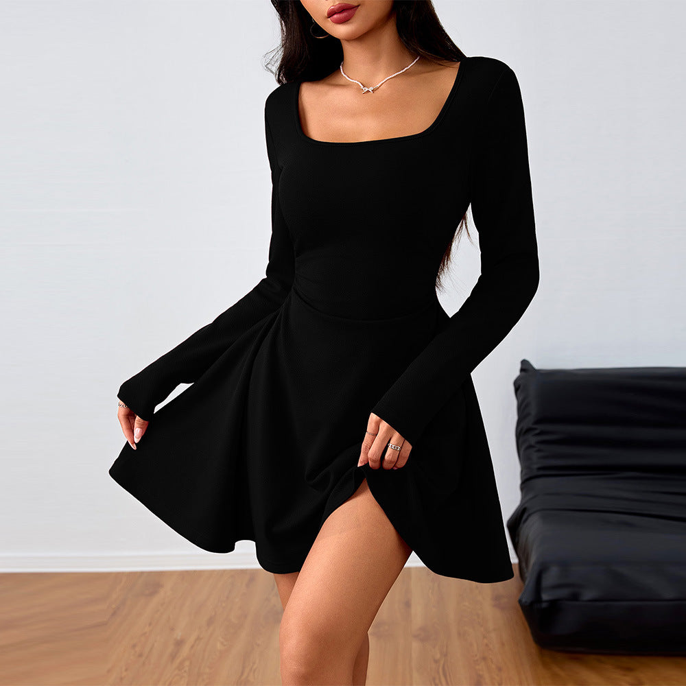 Spring Summer Women Clothing Square Collar Elegant Dress High Waist Design Dress DestGlow