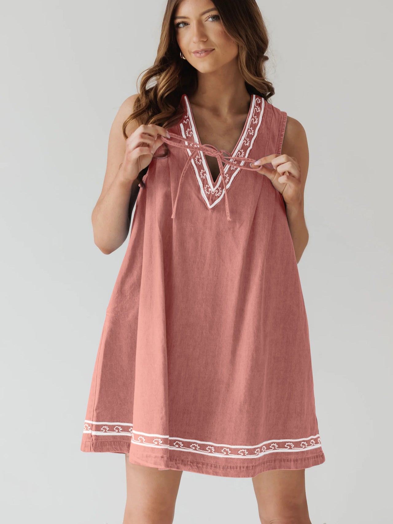 Summer Street Hipster V neck Sleeveless Embroidered Vest Denim Dress by Ragazza