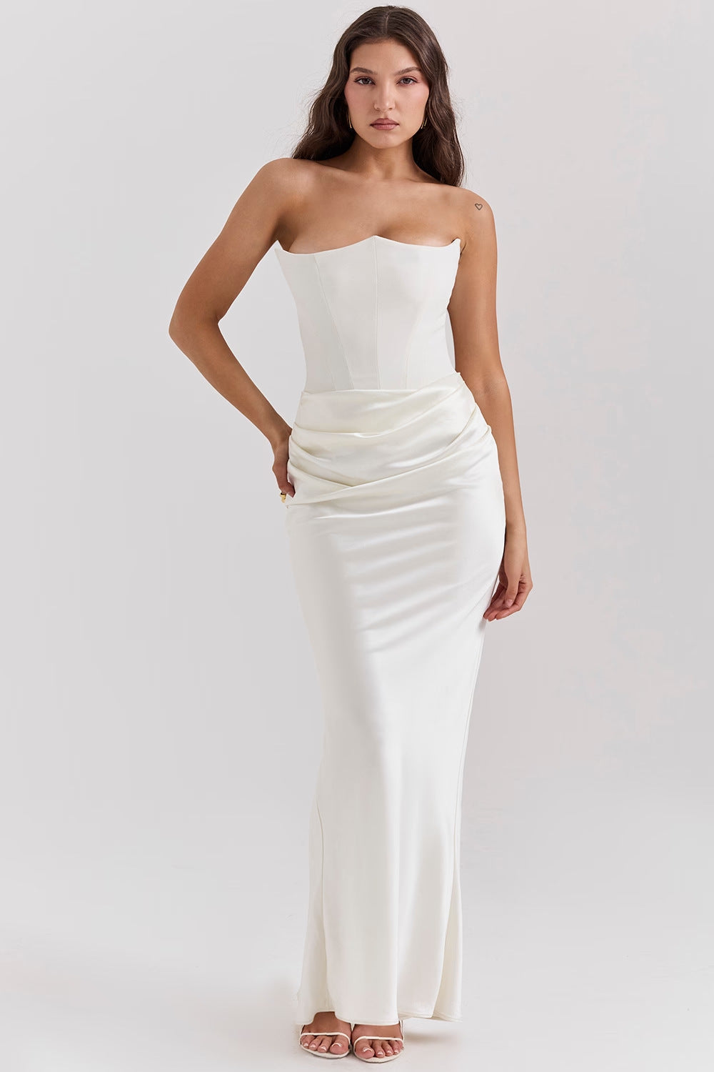 Dress Elegant Sexy Waist Trimming Tube Top Boning Corset Pleated Satin Sheath Dress DestGlow