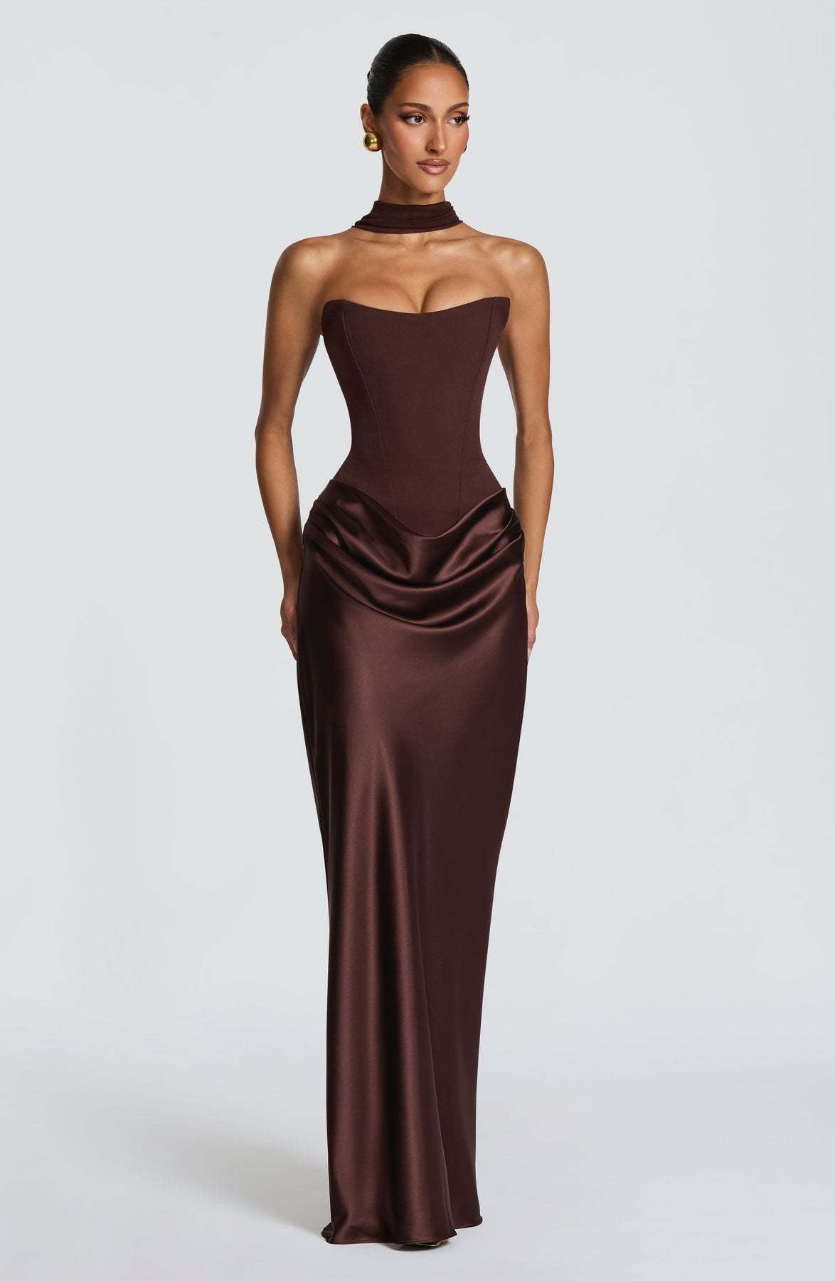 Solid Color Waist Tight Sexy Tube Top Package Hip Maxi Dress Satin Lace up Ribbon Dress DestGlow