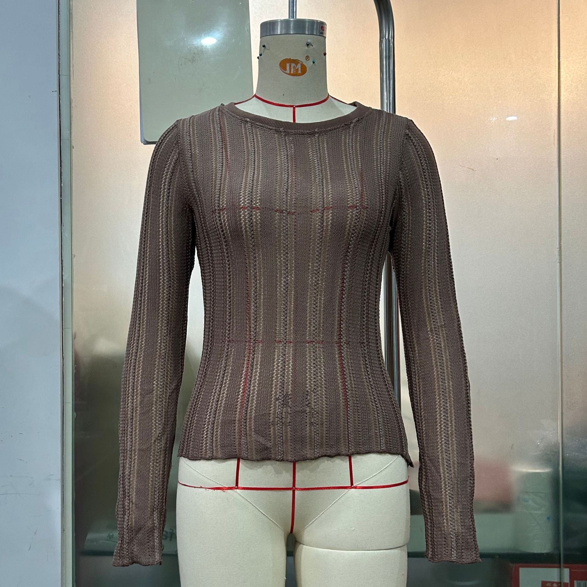 Women Clothing T shirt Sexy Cutout Top Simple Solid Color Slim Fit Cropped Long Sleeve T shirt Top by Ragazza
