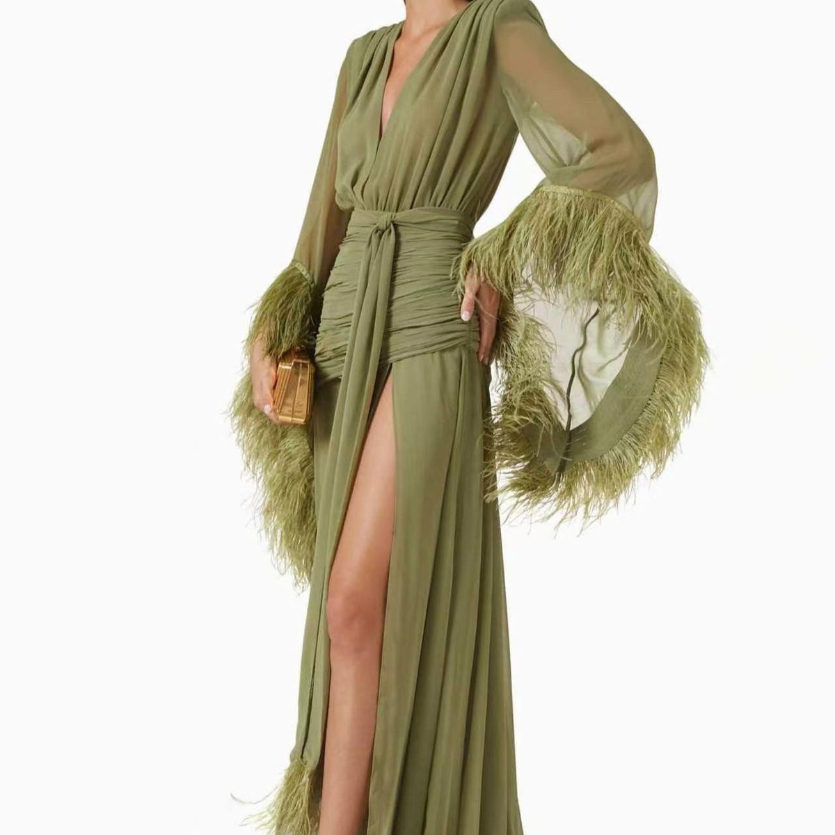 Spring Solid Color Evening Dress Long Sleeve Slim Dress DestGlow