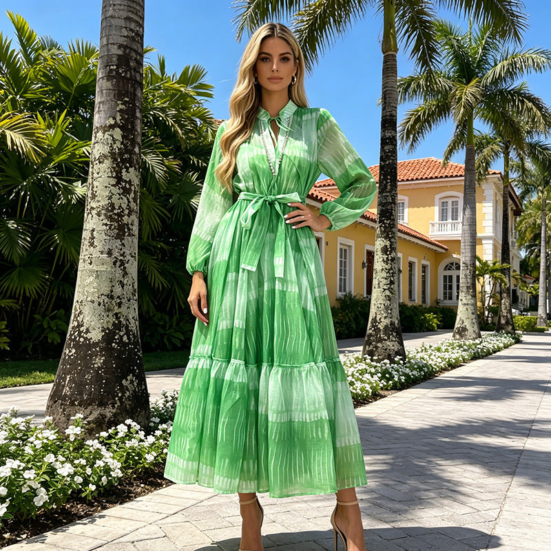 Artistic Retro Dress Autumn Nipped Waist Plaid Contrast Color Elegant High Grade Dress Women DestGlow