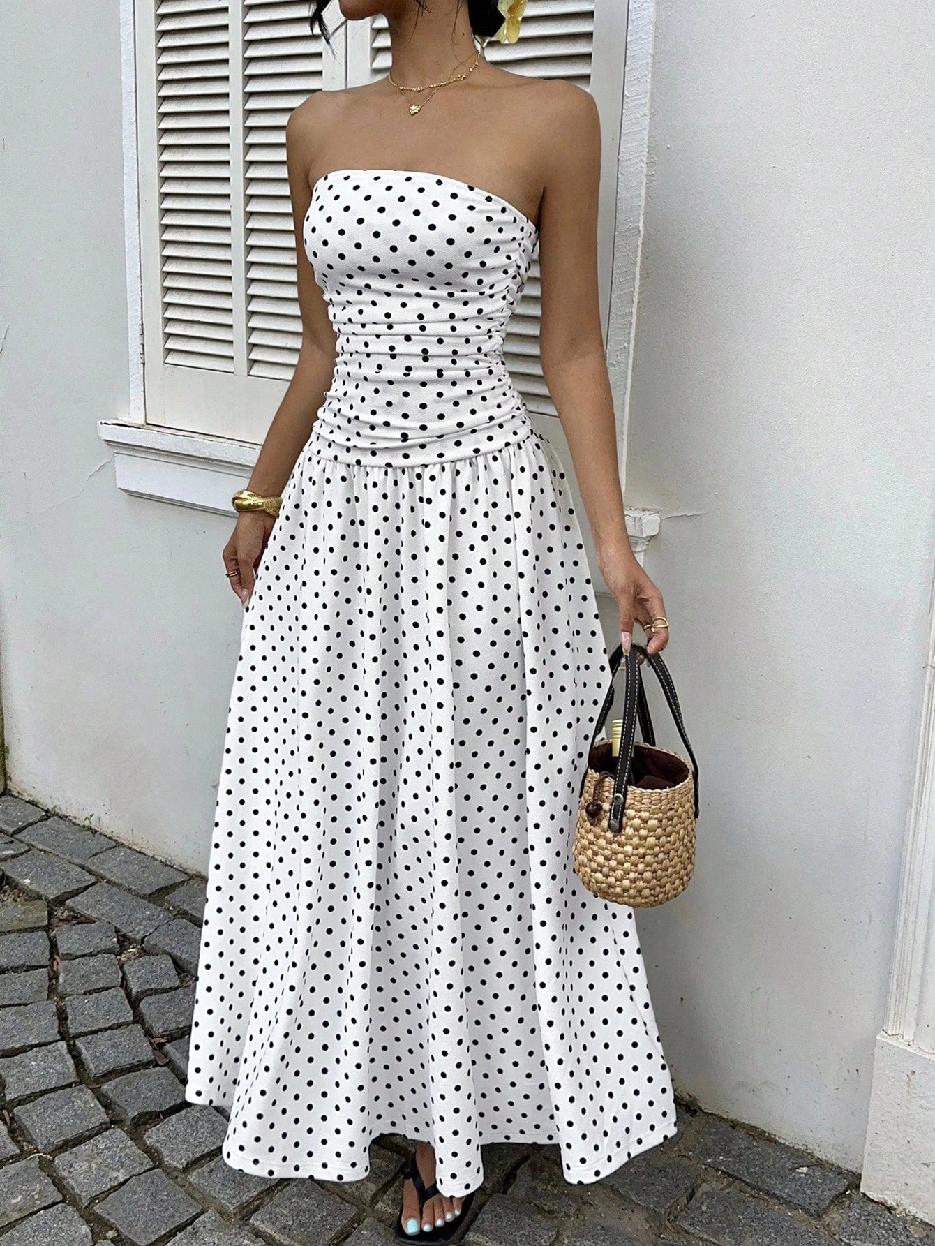 Spring Summer Sexy off the Shoulder Polka Dot A line Elegant Waist Slimming Dress Evening Dress by Ragazza