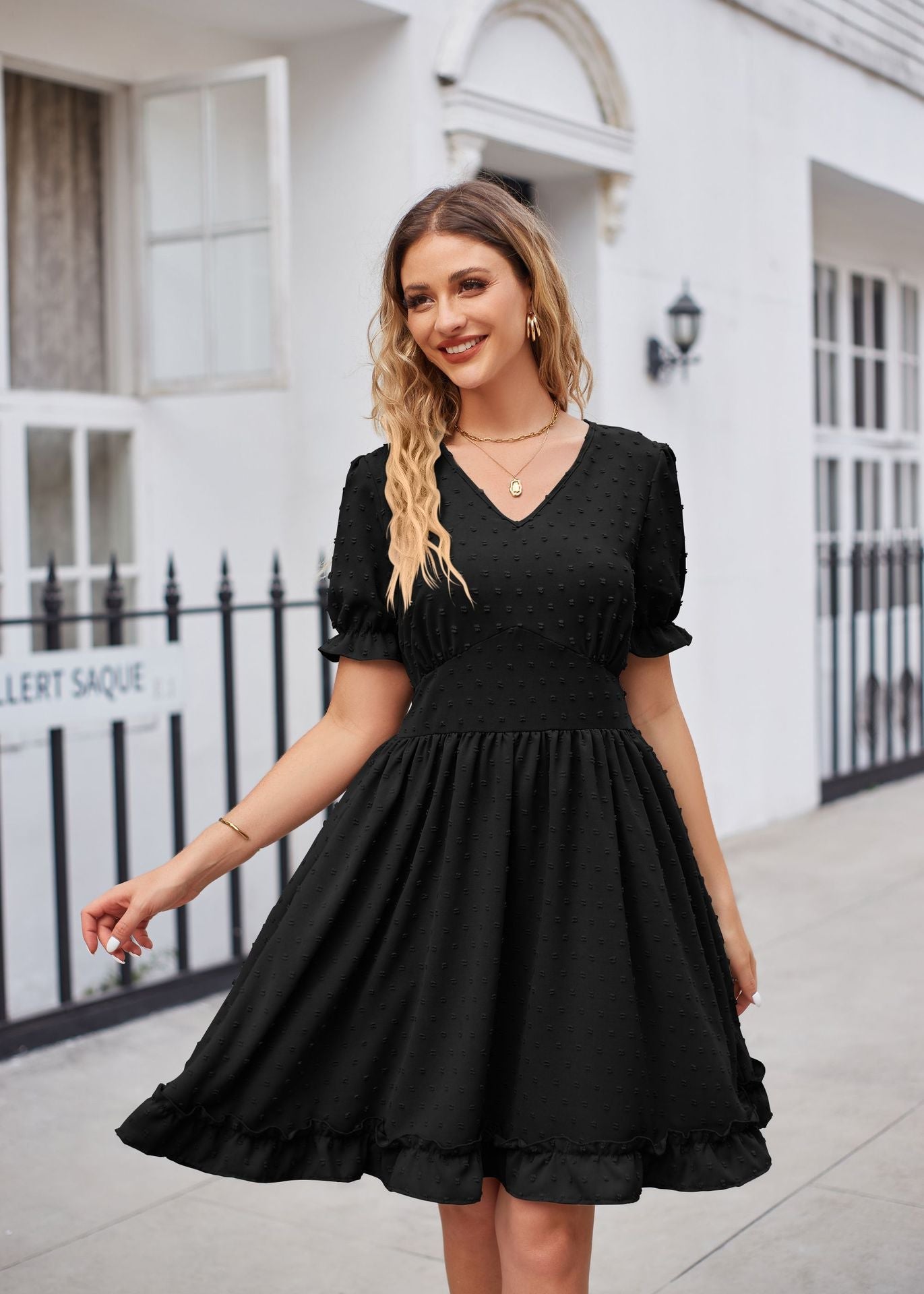 Summer Women Clothing Jacquard V neck Tight Waist Beach Elegant Dress by Ragazza