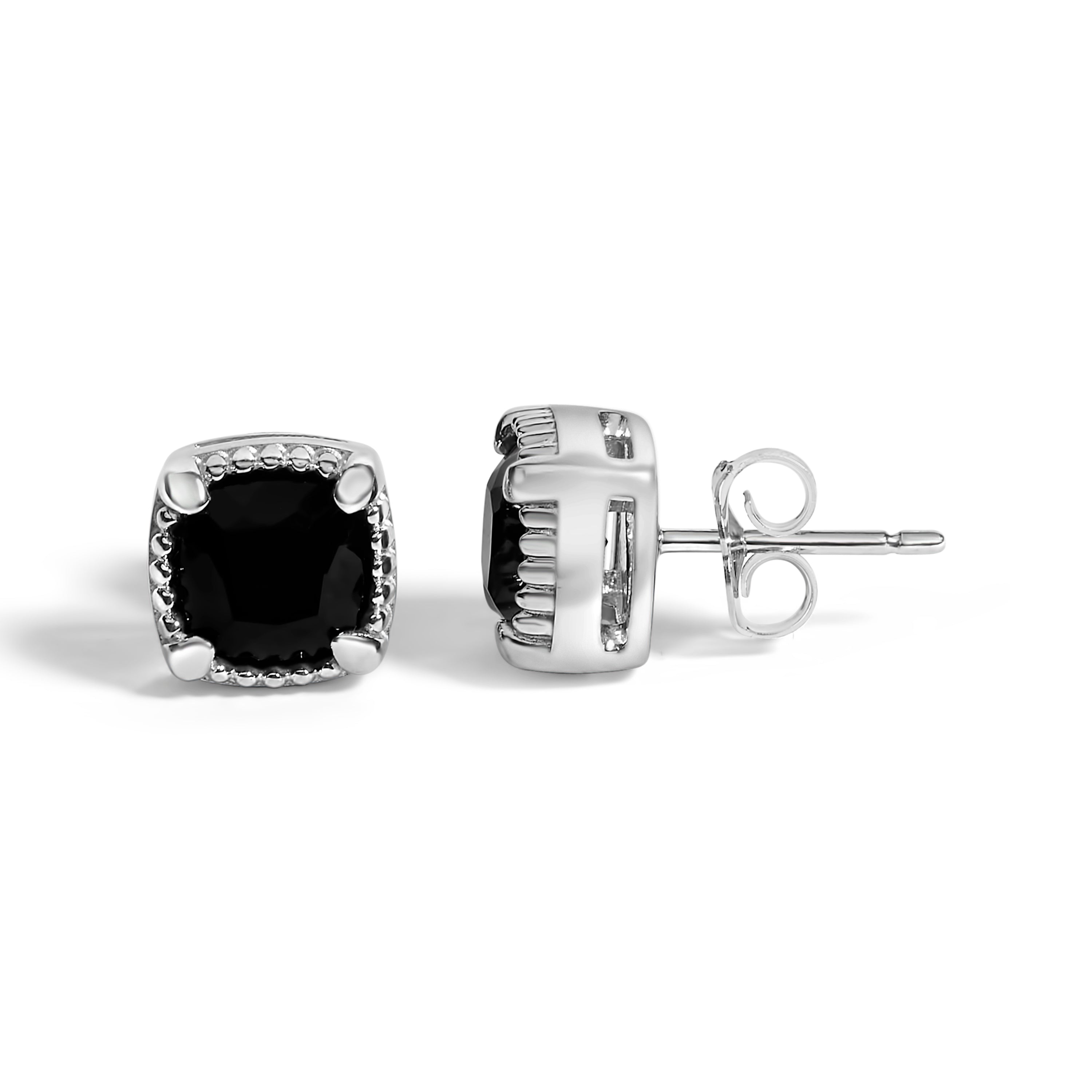 Sterling Silver Cushion Onyx 3-Piece Jewelry Set Ring Earrings Pendant 18 Inch Cable Chain by Bids.com