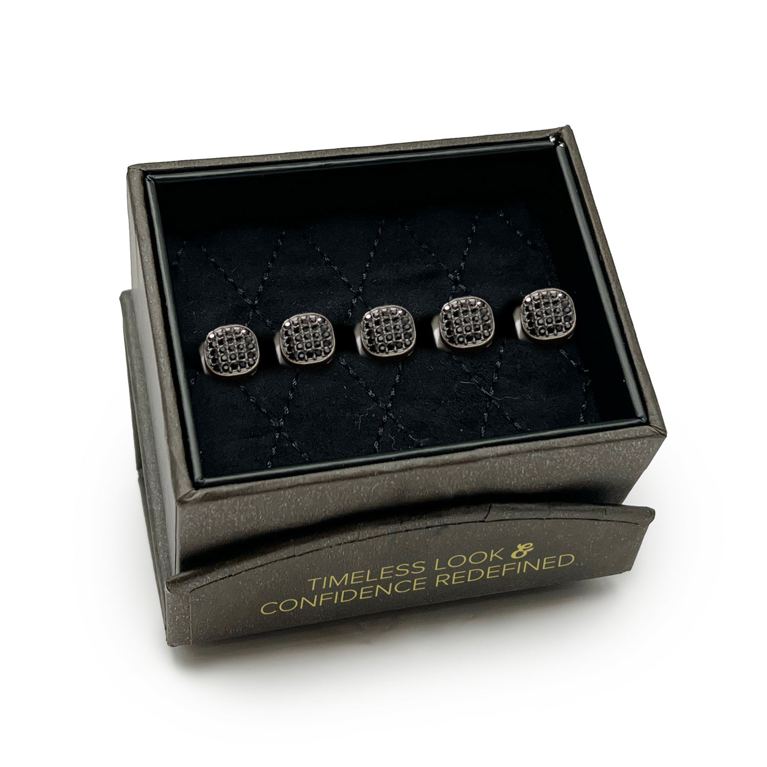 Black Stainless Steel Black Pave Crystal 5-Studs by Cufflinks.com