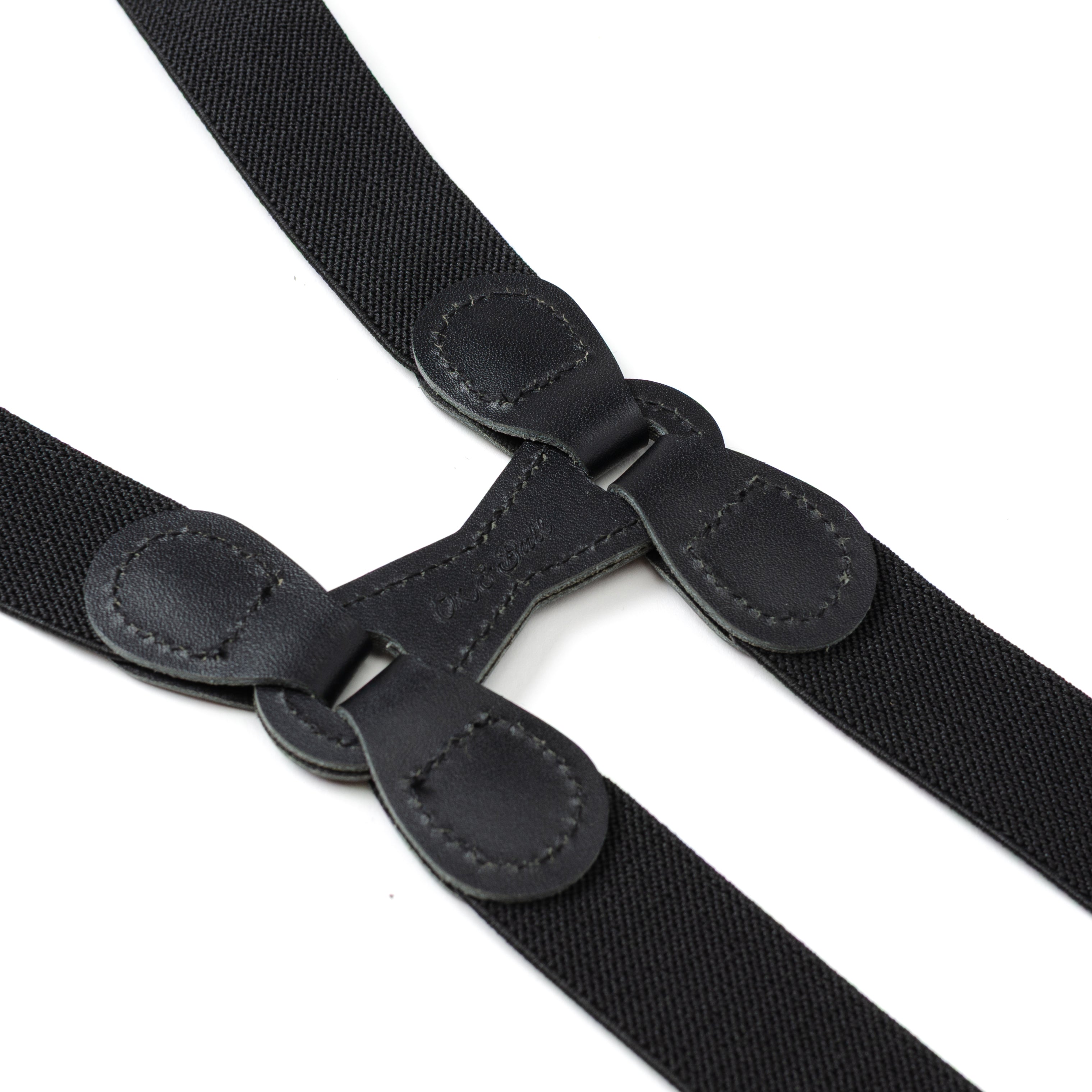 Black Leather/Silver Clip X Back Suspenders