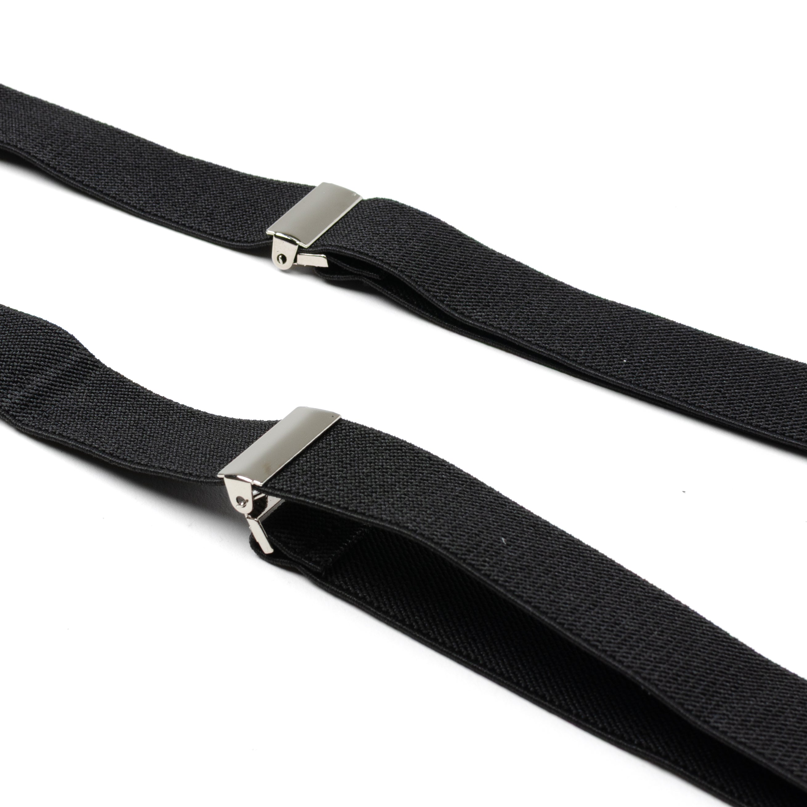 Black Leather/Silver Clip X Back Suspenders