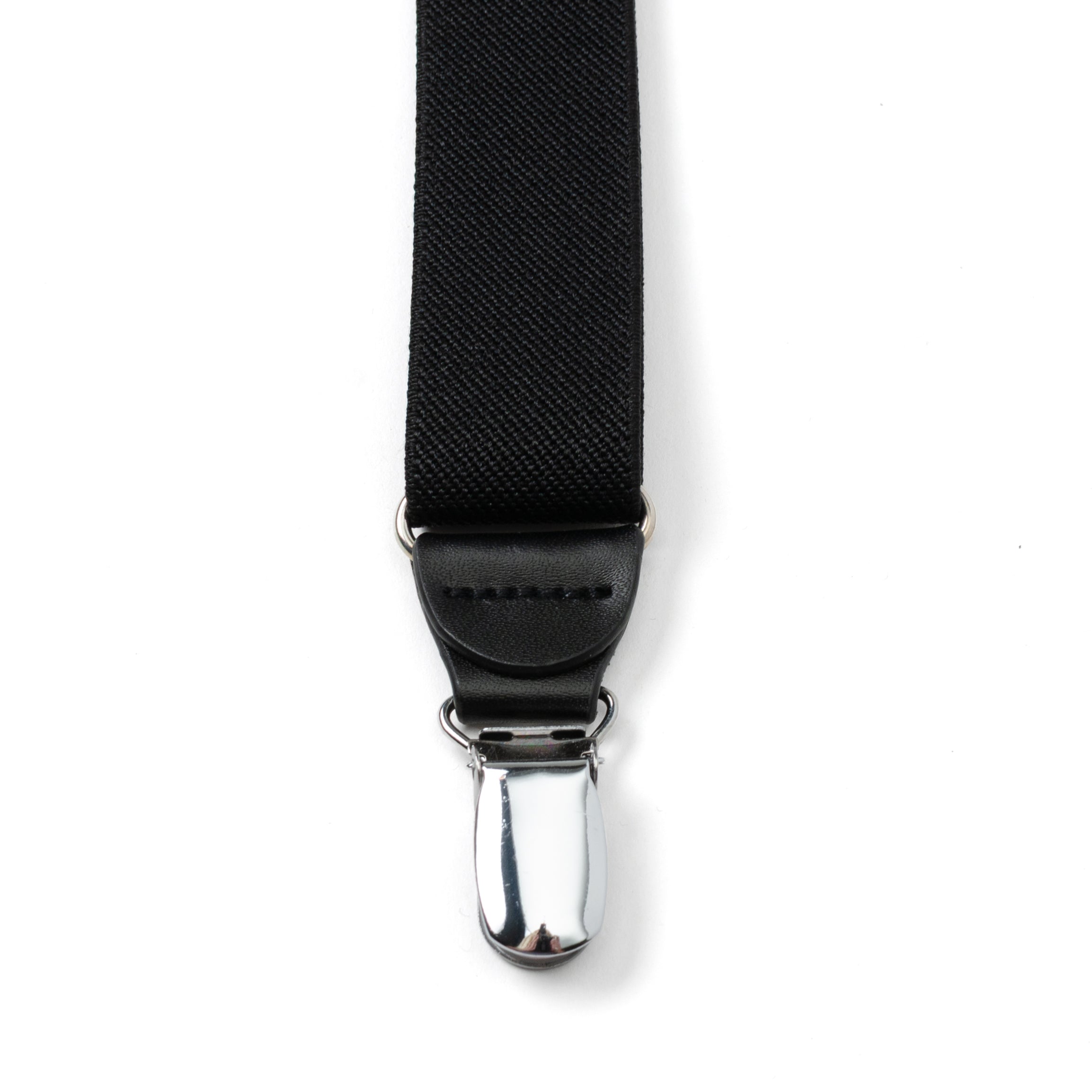 Black Leather/Silver Clip X Back Suspenders