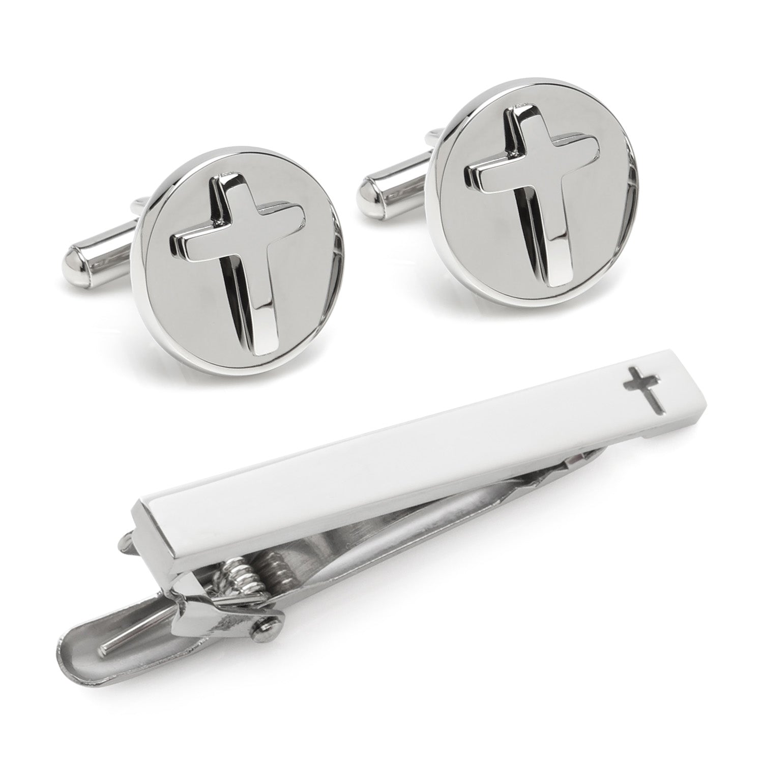Cross Stainless Steel Cufflinks and Tie Clip Gift Set by Cufflinks.com