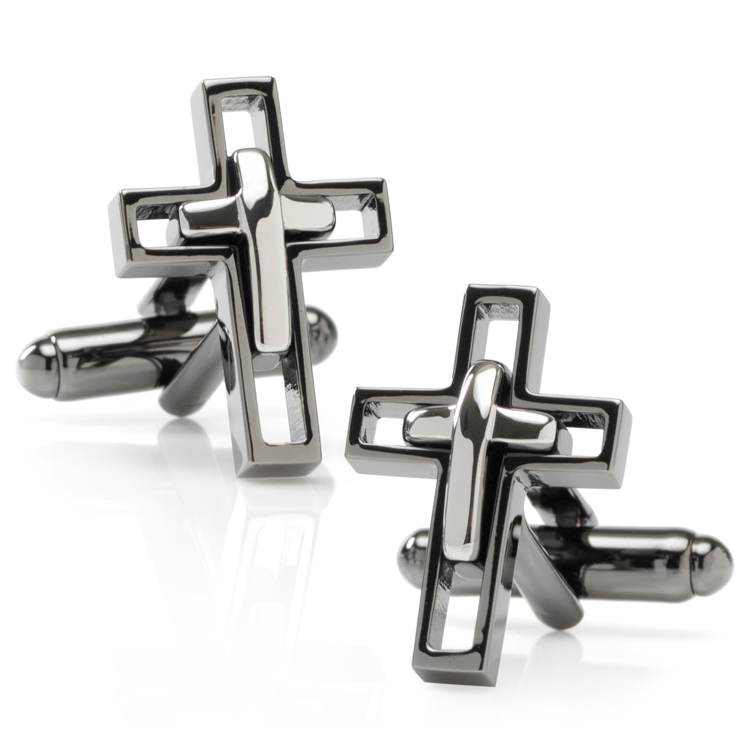 Gun Metal Cut Out Cross Cufflinks by Cufflinks.com