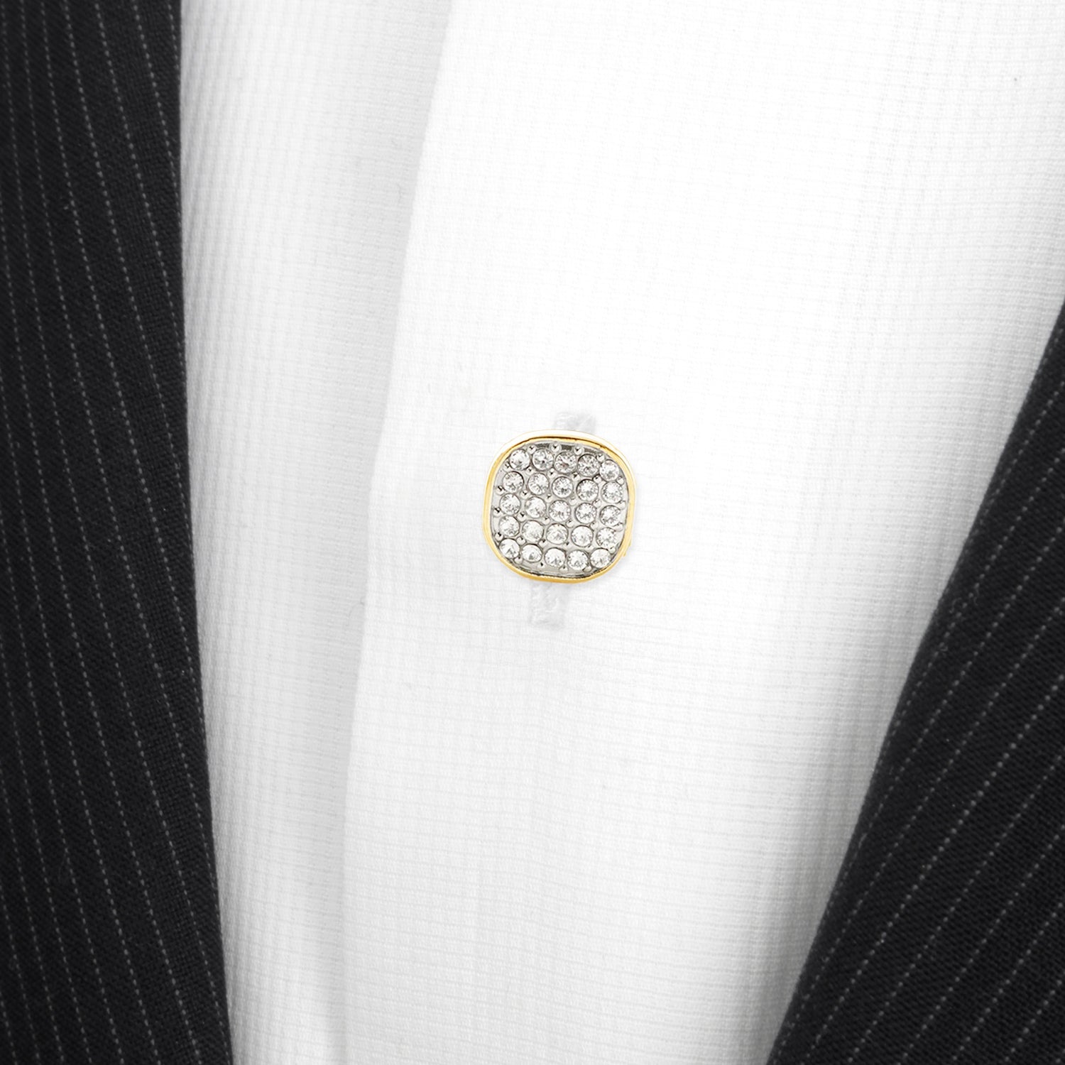 Stainless Steel Gold Plated White Pave Crystal 5-Studs by Cufflinks.com