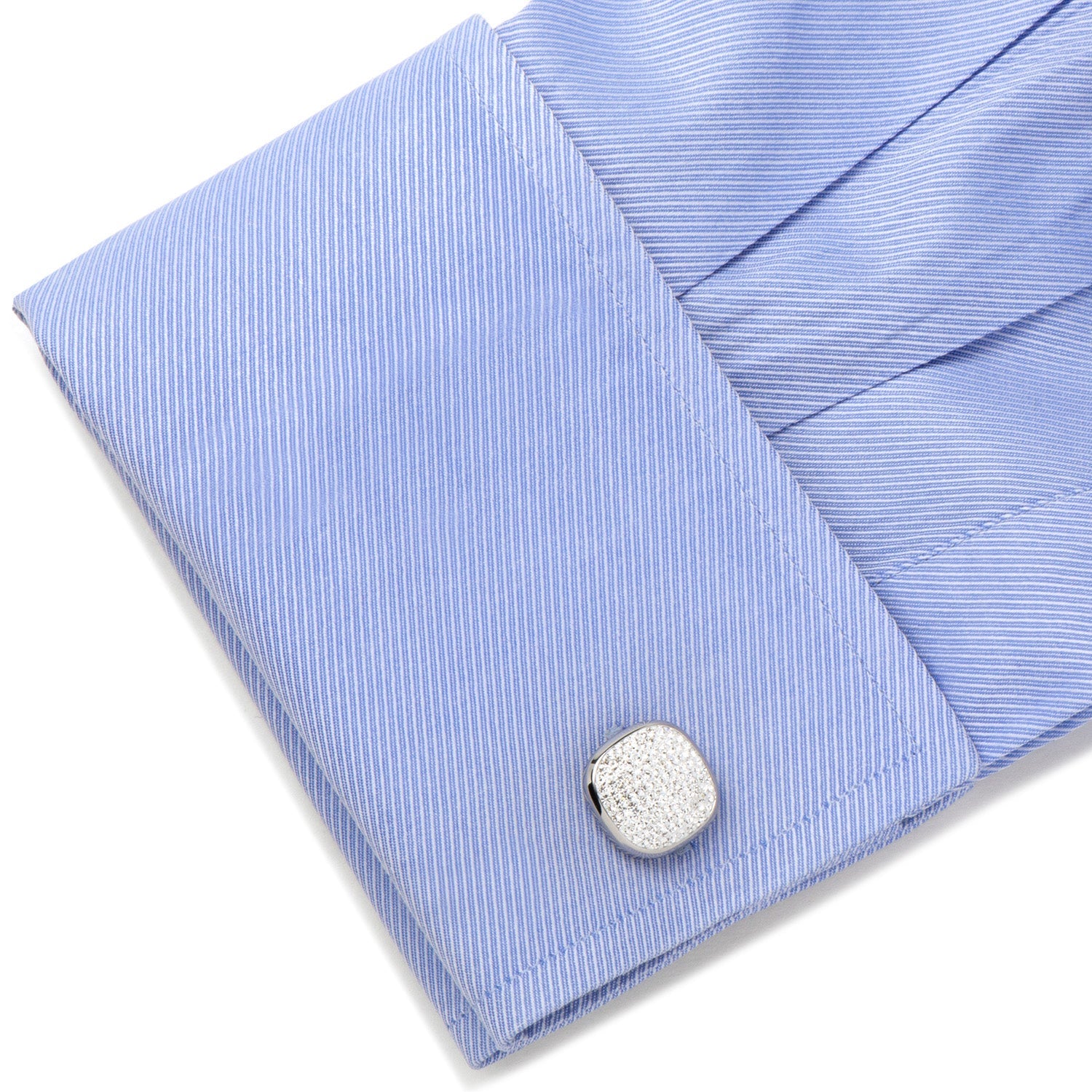 Stainless Steel White Pave Crystal Cufflinks by Cufflinks.com