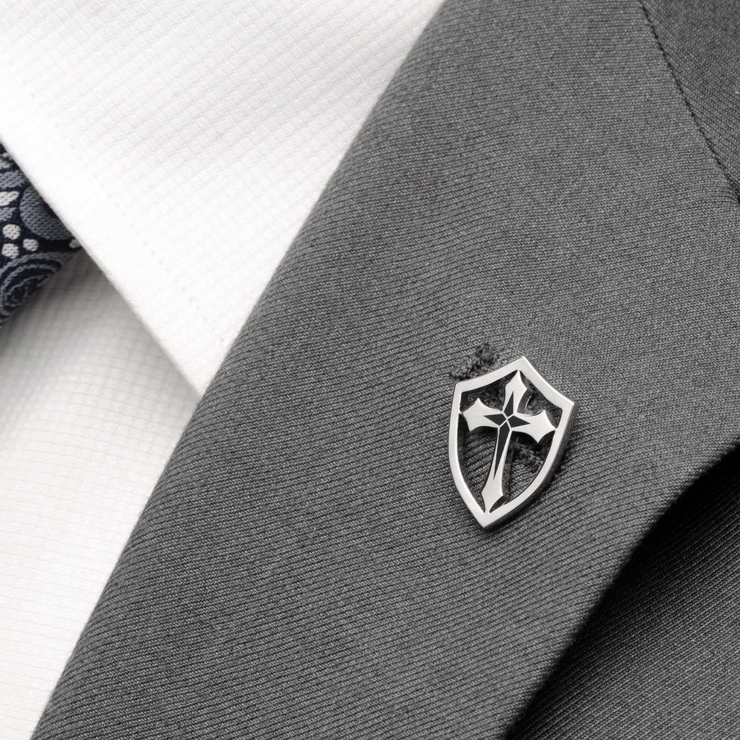 Stainless Steel Cross Shield Lapel Pin by Cufflinks.com