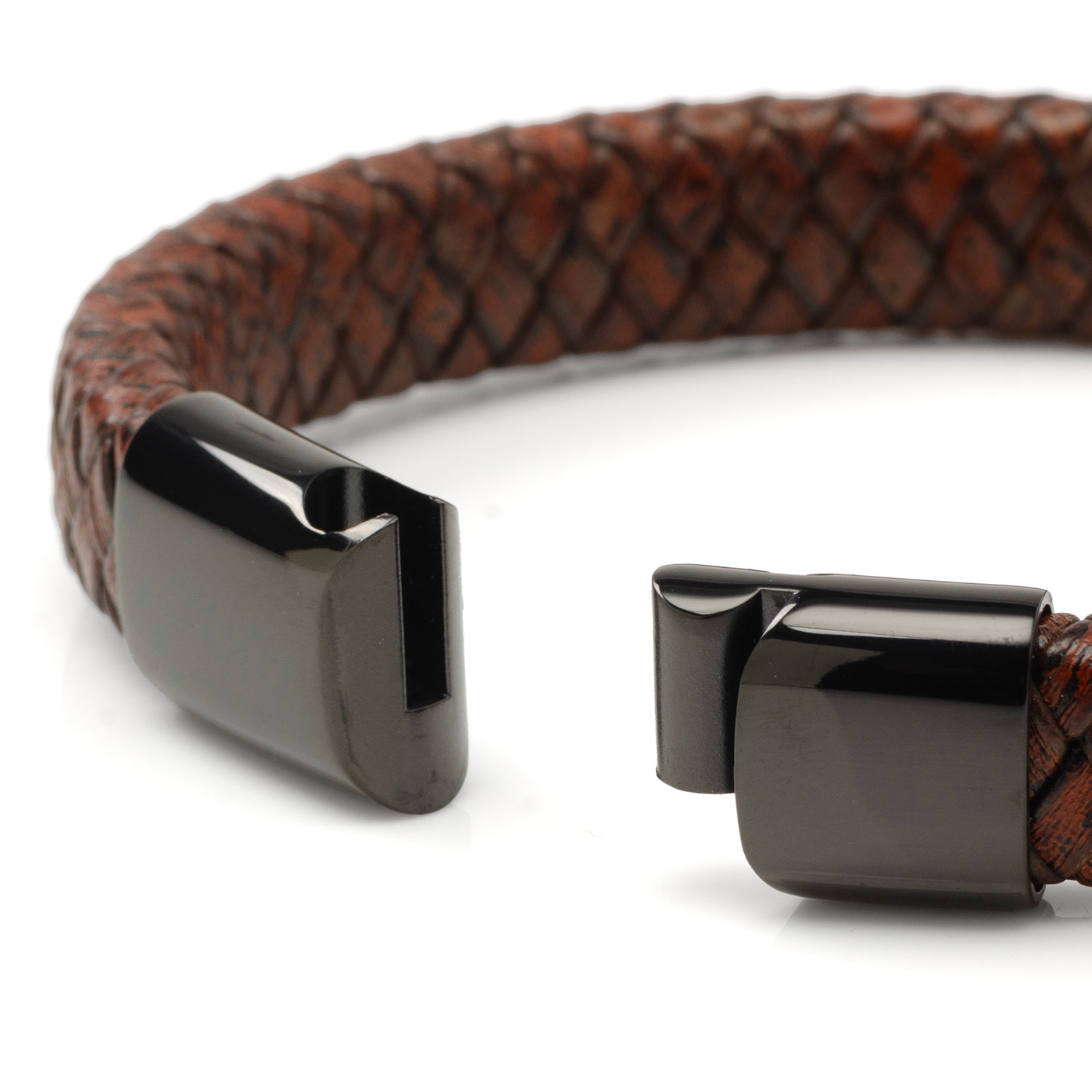 Red Brown Braided Leather Bracelet with Gunmetal Stainless Steel Magnetic Clasp by Cufflinks.com