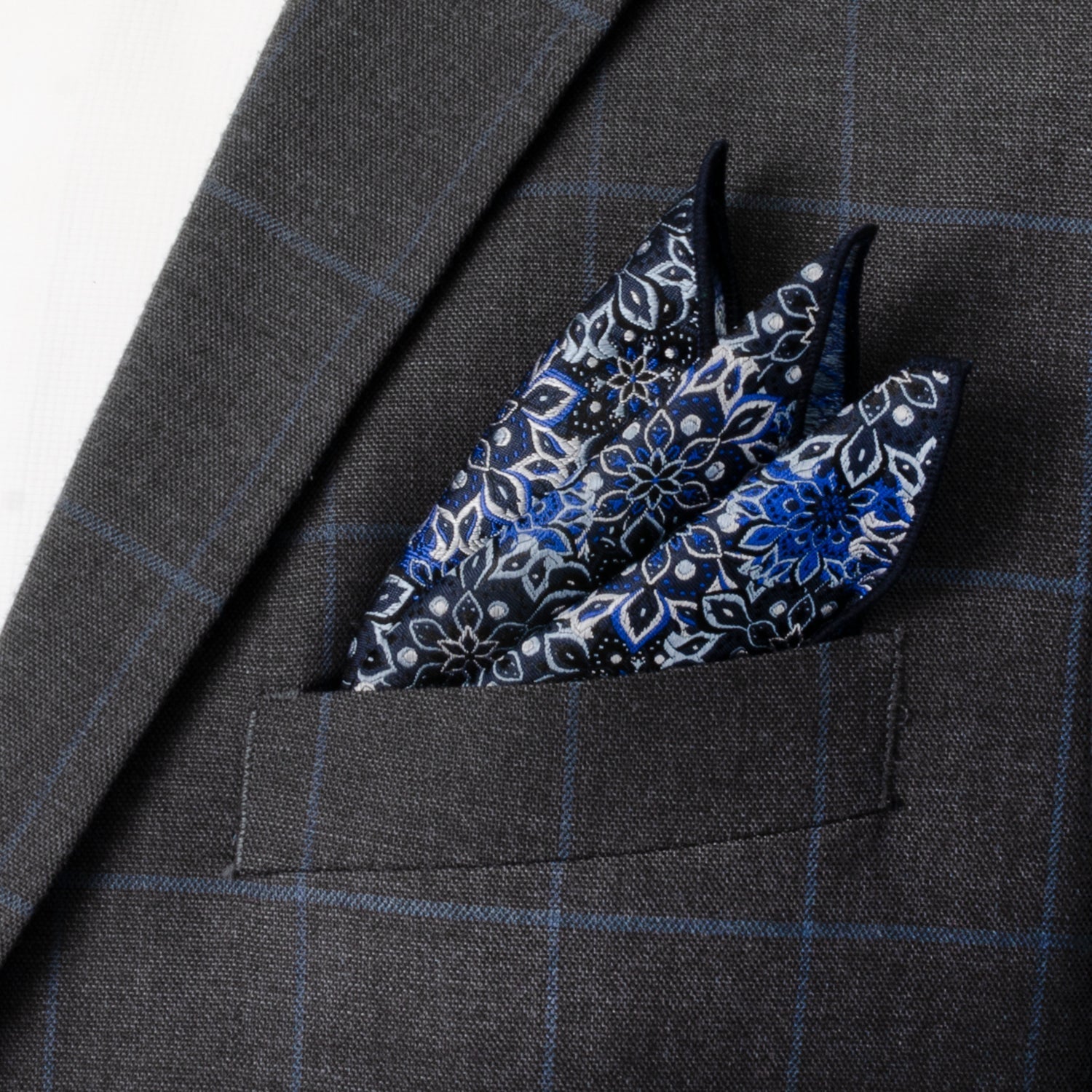 Navy Floral Pocket Square DestGlow