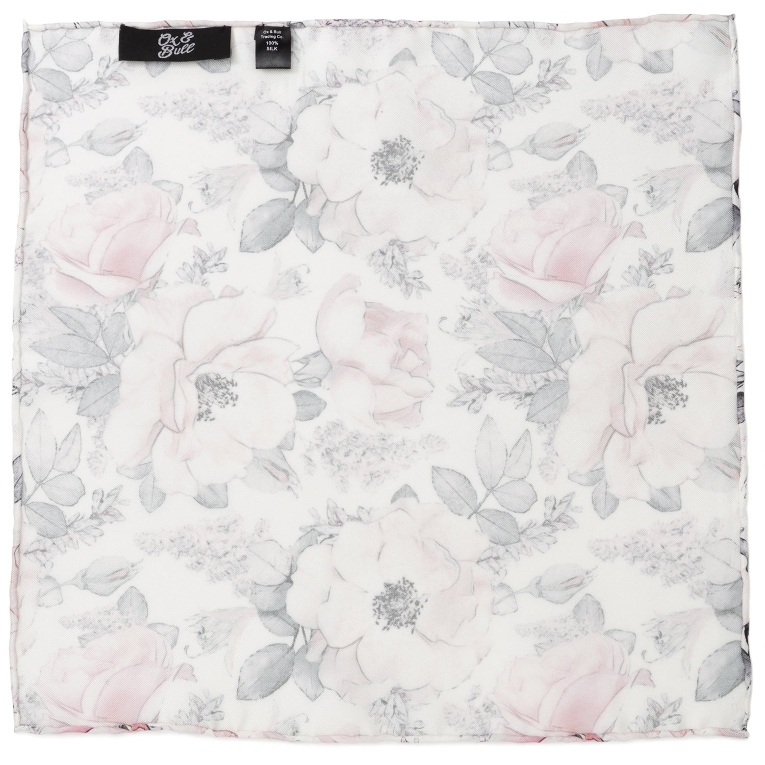 Painted Floral Gray Necktie and Pocket Square Gift Set