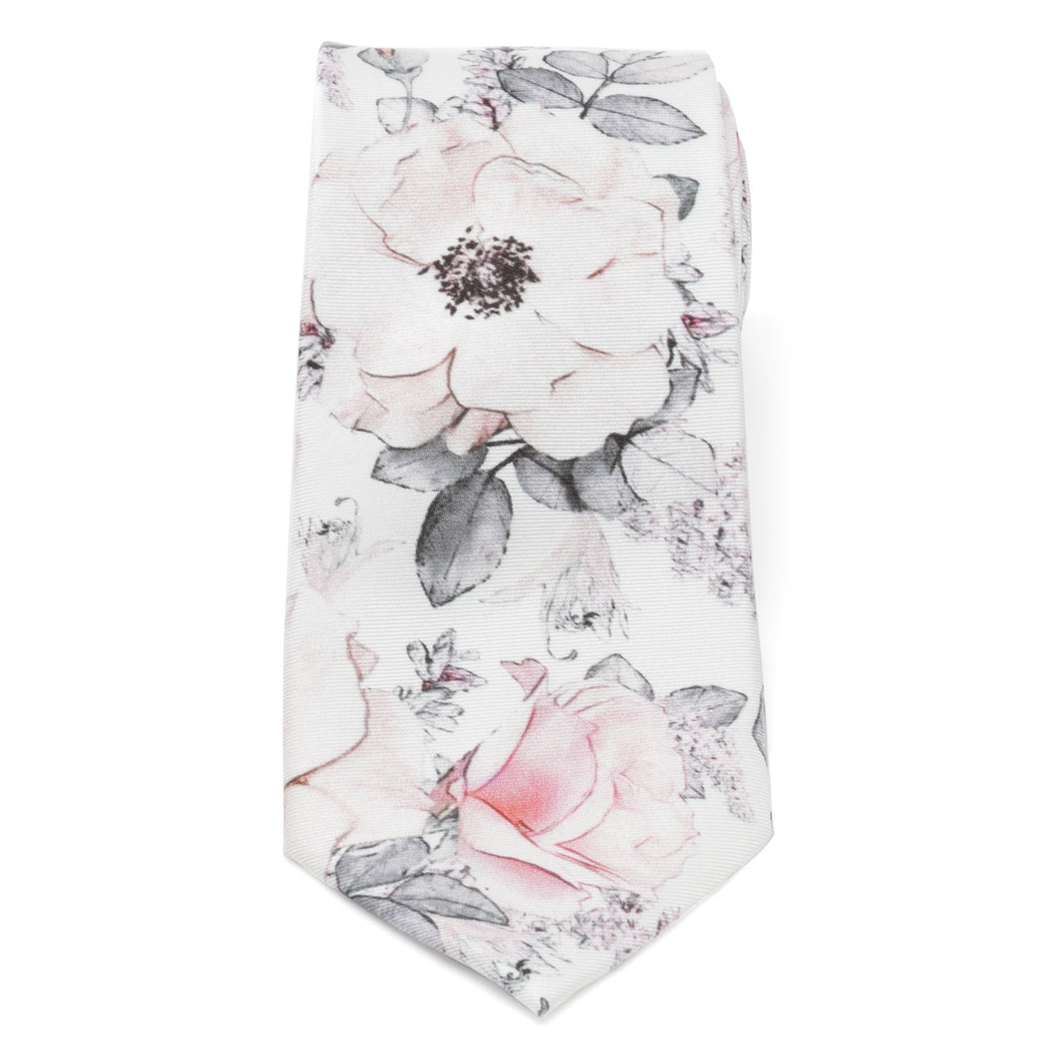 Painted Floral Gray Silk Men&