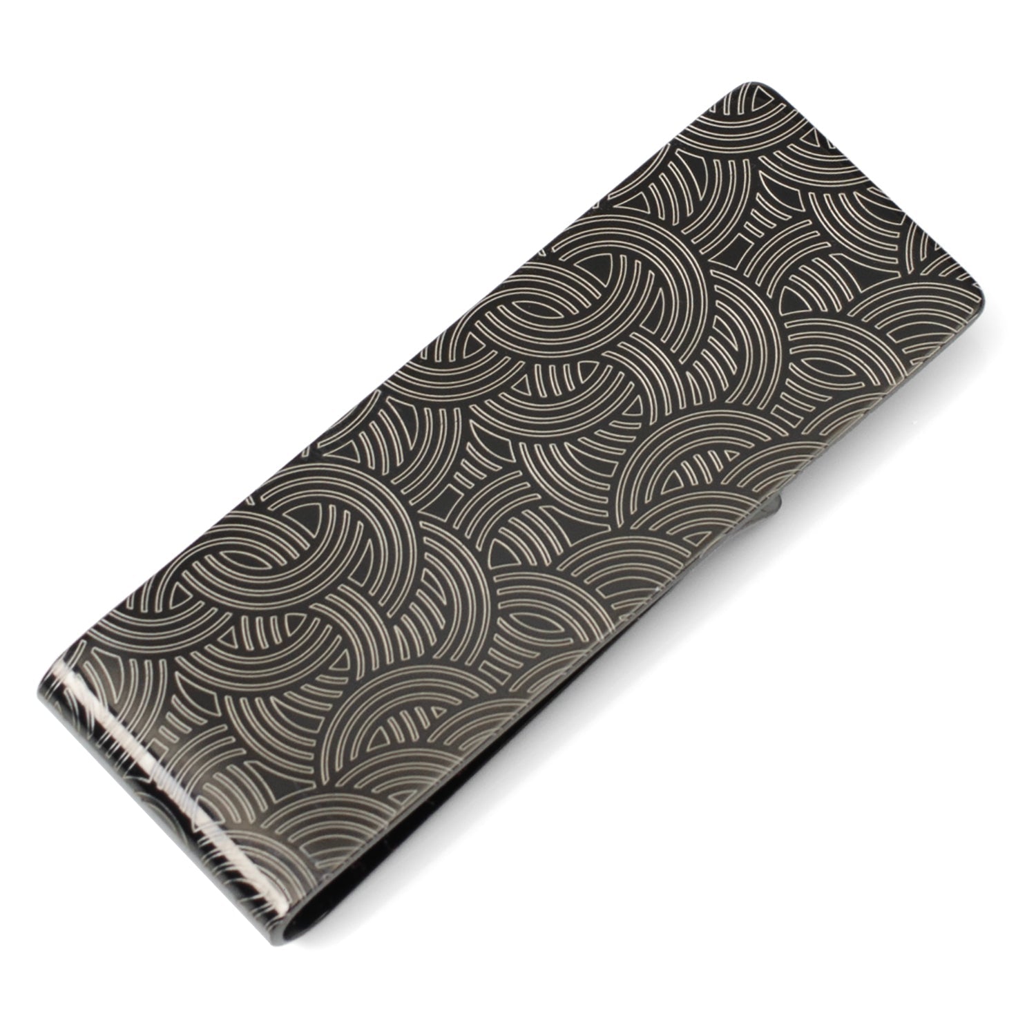 Geometric Stainless Steel Gunmetal Engraved Money Clip by Cufflinks.com