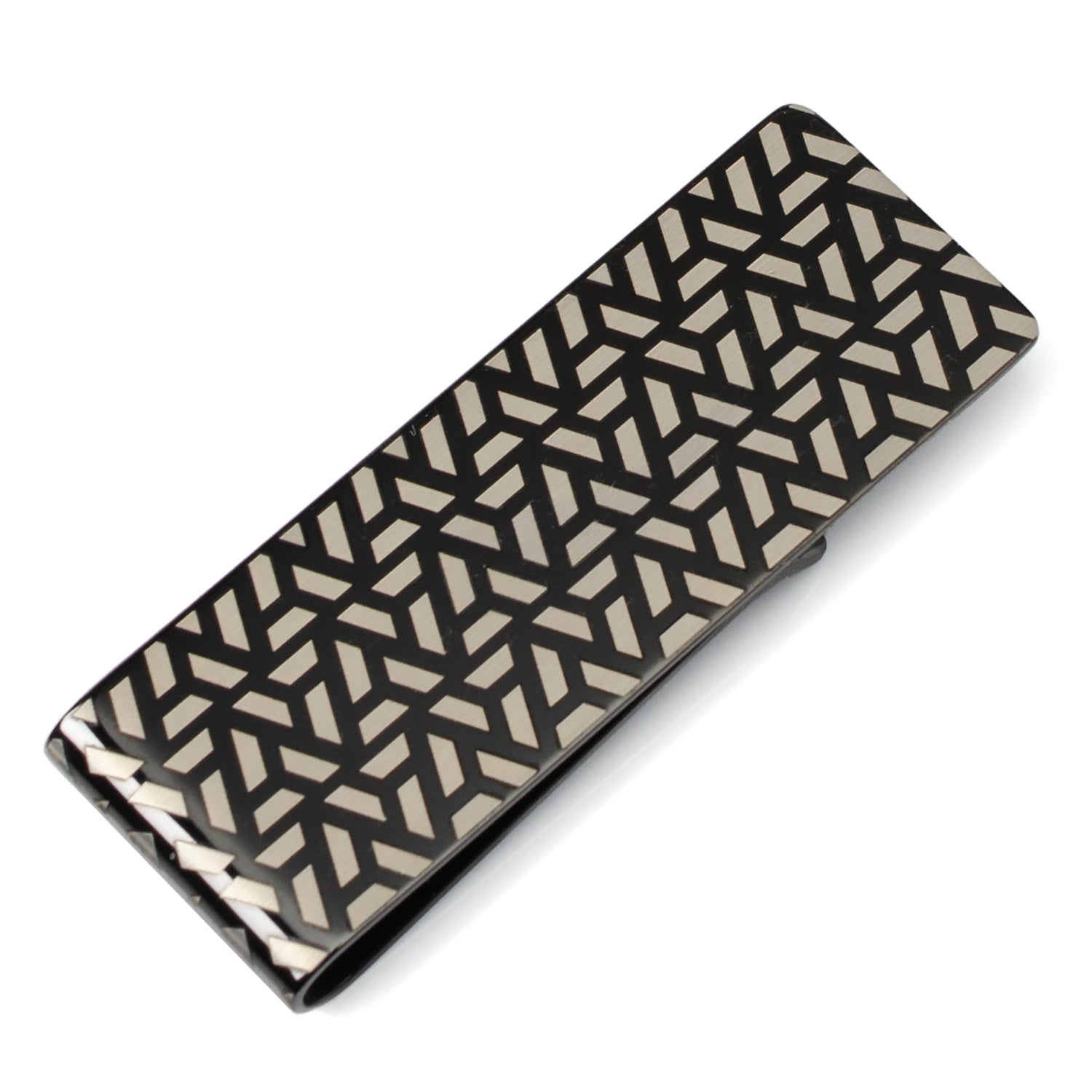 Geometric Stainless Steel Gunmetal Engraved Money Clip by Cufflinks.com