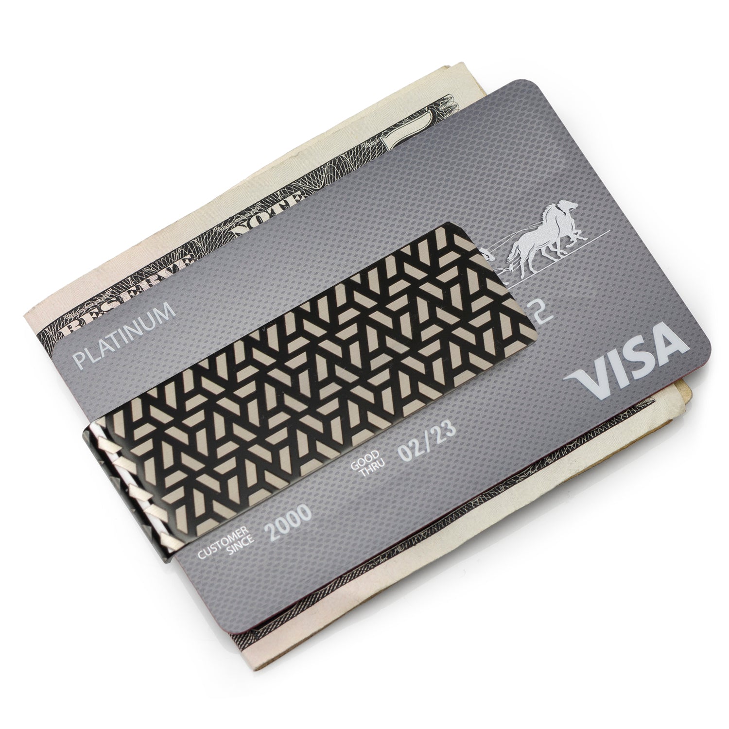 Geometric Stainless Steel Gunmetal Engraved Money Clip by Cufflinks.com