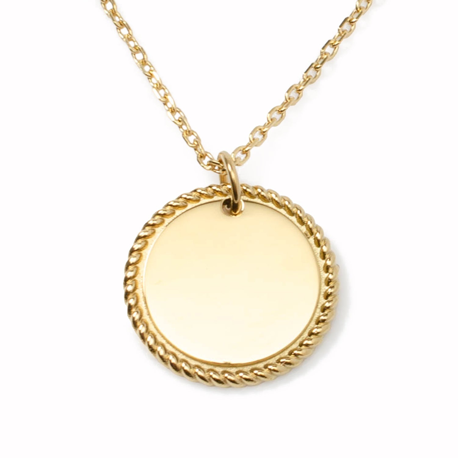 Stainless Steel Gold Engravable Round Rope Edge Pendant Women&