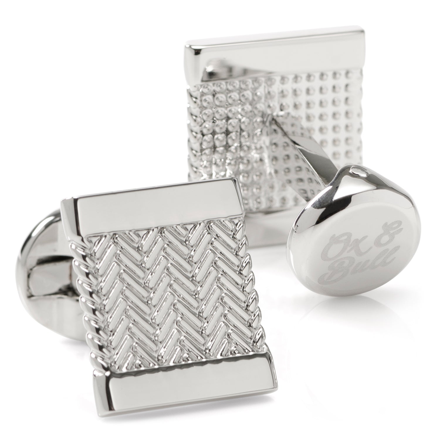 Silver Herringbone Cufflinks by Cufflinks.com