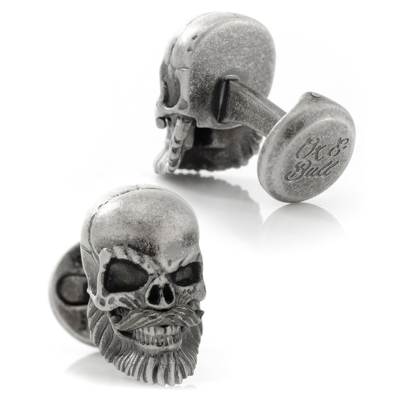 Stainless Steel Mustache Skull Cufflinks DestGlow